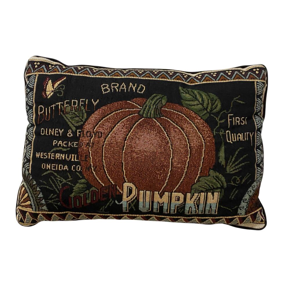Vintage Can Label Art, Butterfly Pumpkin Vegetable Lumbar Pillow 18.5 W x 12" H - Picture 7 of 14